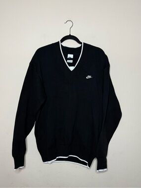 Nike Black V-Neck Knit Sweater with White Trim
